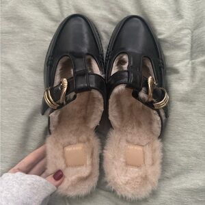 Dolce Vita Black Mules with Fur